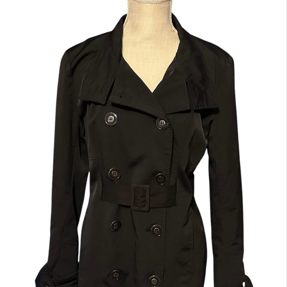 7th Avenue Design Studio New York & Co. Women's Black Double Breasted Raincoat M - Picture 14 of 16